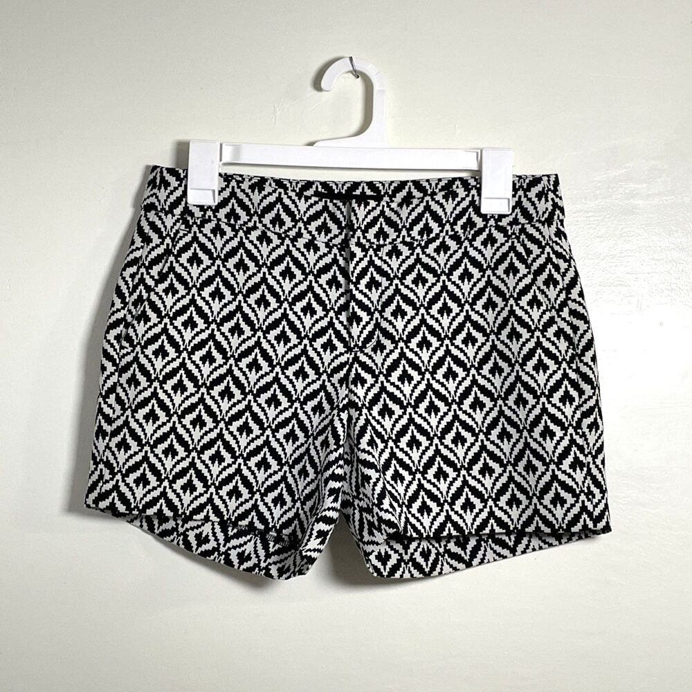 BANANA REPUBLIC Cotton Blend Geometric Print Shorts Size 2 Black & White